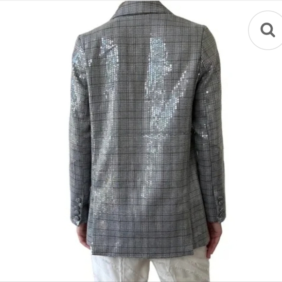 Jason Wu Houndstooth Plaid Clear Sequin Double Breasted Y2K Lined Blazer Jacket - Picture 3 of 16
